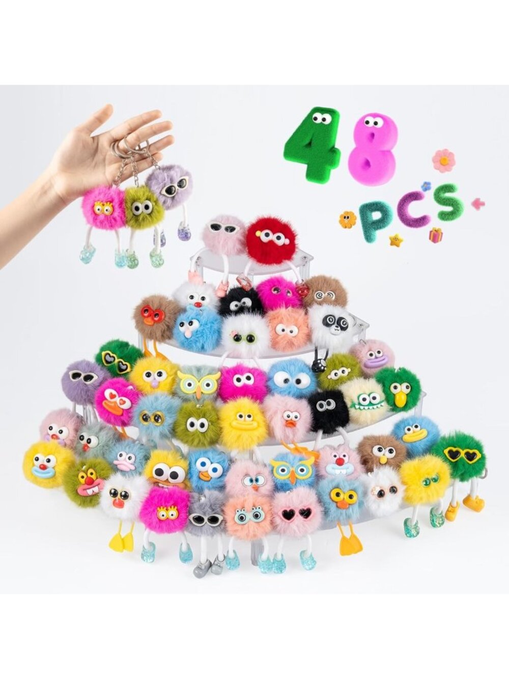 48 PCs Cute Keychains - Fun Backpack Charms, Birthday Favors & Classroom Gifts
